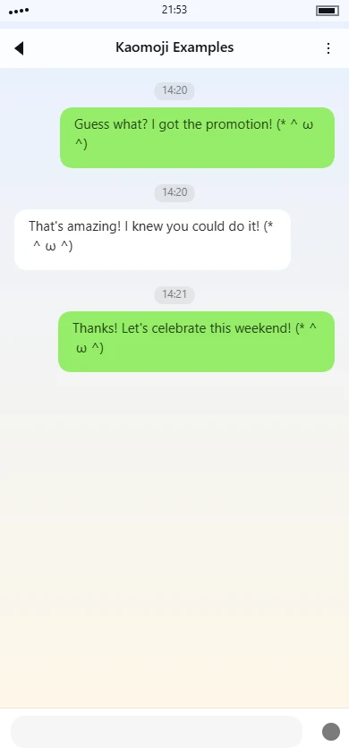 `;:゛;`;・(°ε° ) | flustered-blushing-face | Friends sharing good news about a promotion Usage Example Image