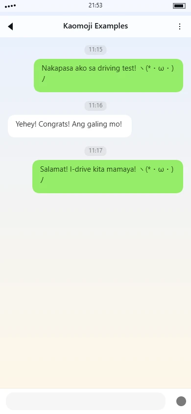 ヽ(*・ω・)ノ | happy-waving-hands | Mag-celebrate ng achievement Usage Example Image
