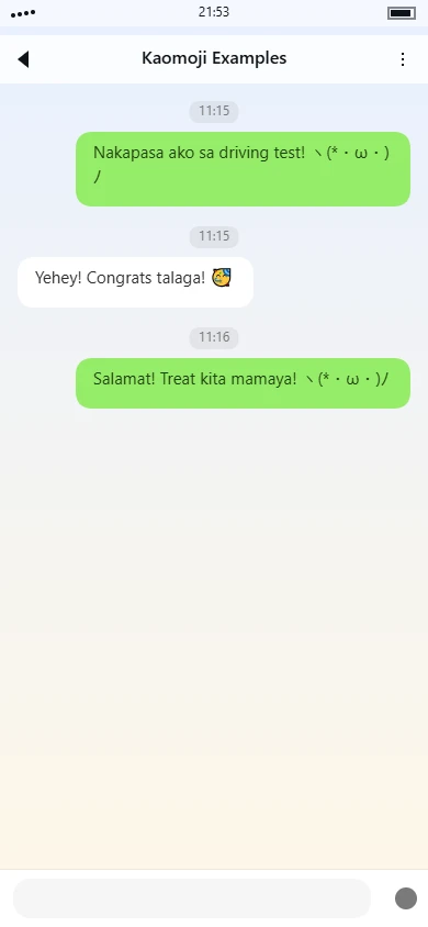 ヽ(*・ω・)ノ | happy-waving-hands | Mag-celebrate ng achievement Usage Example Image
